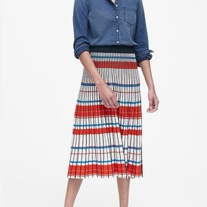 Banana Republic Red/White/Blue Pleated A-Line Skirt coastal Stripe pleated Med